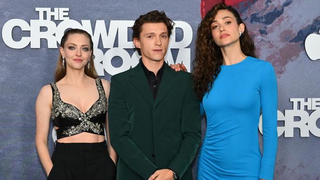 Amanda Seyfried, Tom Holland and Emmy Rossum at The Crowded Room premiere in NYC last week. Picture: Angela Weiss/AFP