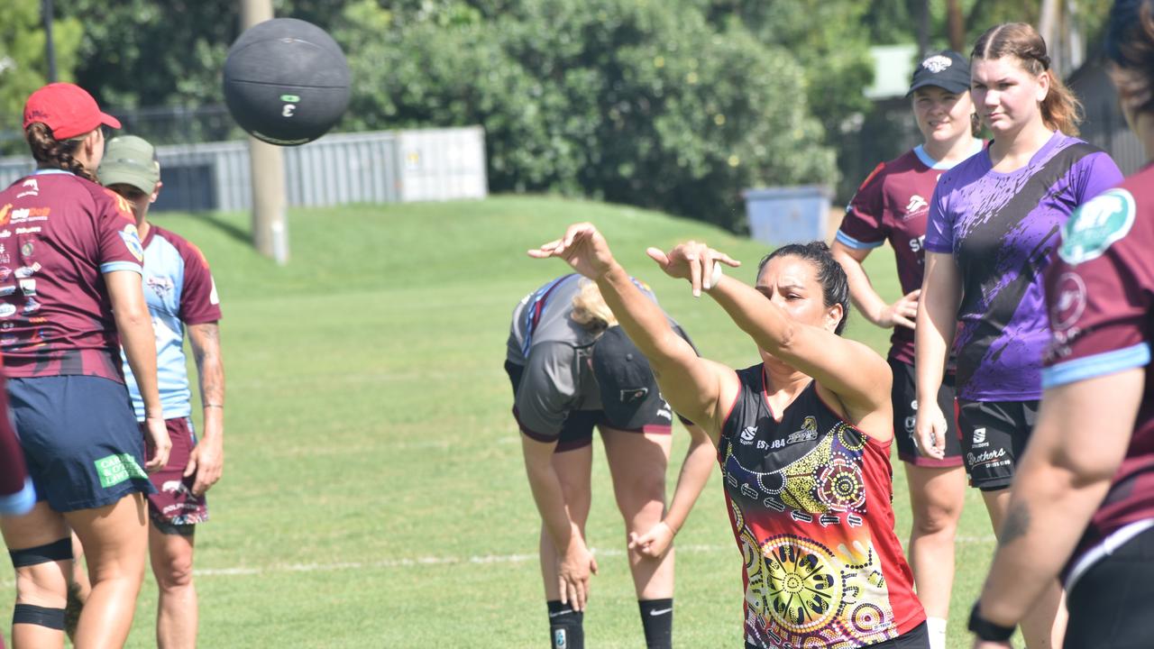 Players at the CQ Capras' women's open training trial for the 2025 BMD Premiership season at Emmaus College, Rockhampton, on February 22, 2025.