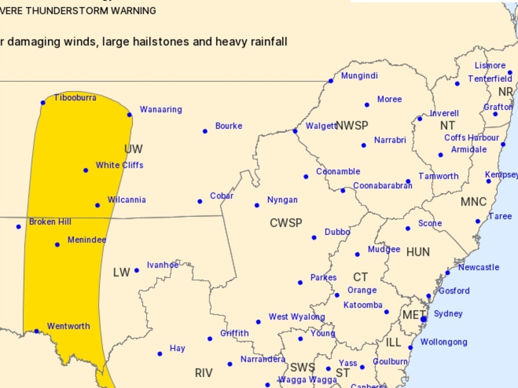 A severe storm warning has been issued for western NSW. Source: Bureau of Meteorology