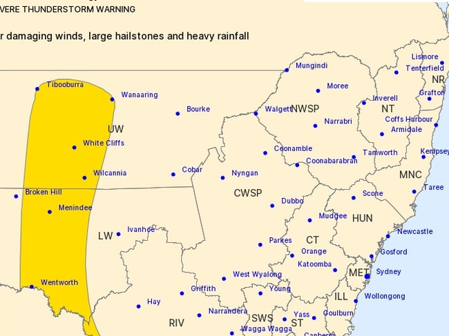 A severe storm warning has been issued for western NSW. Source: Bureau of Meteorology