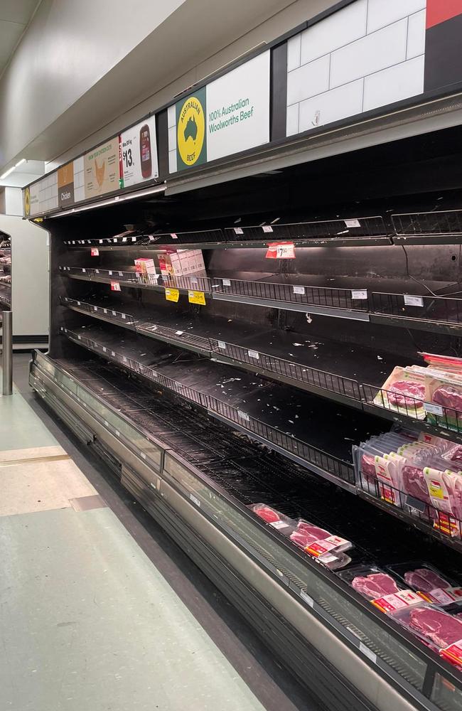 Bare shelves in Gympie Central Woolworths on Wednesday, January 19, as Queensland shops struggle against supply chain staff shortages. Photo: Ella Doyle