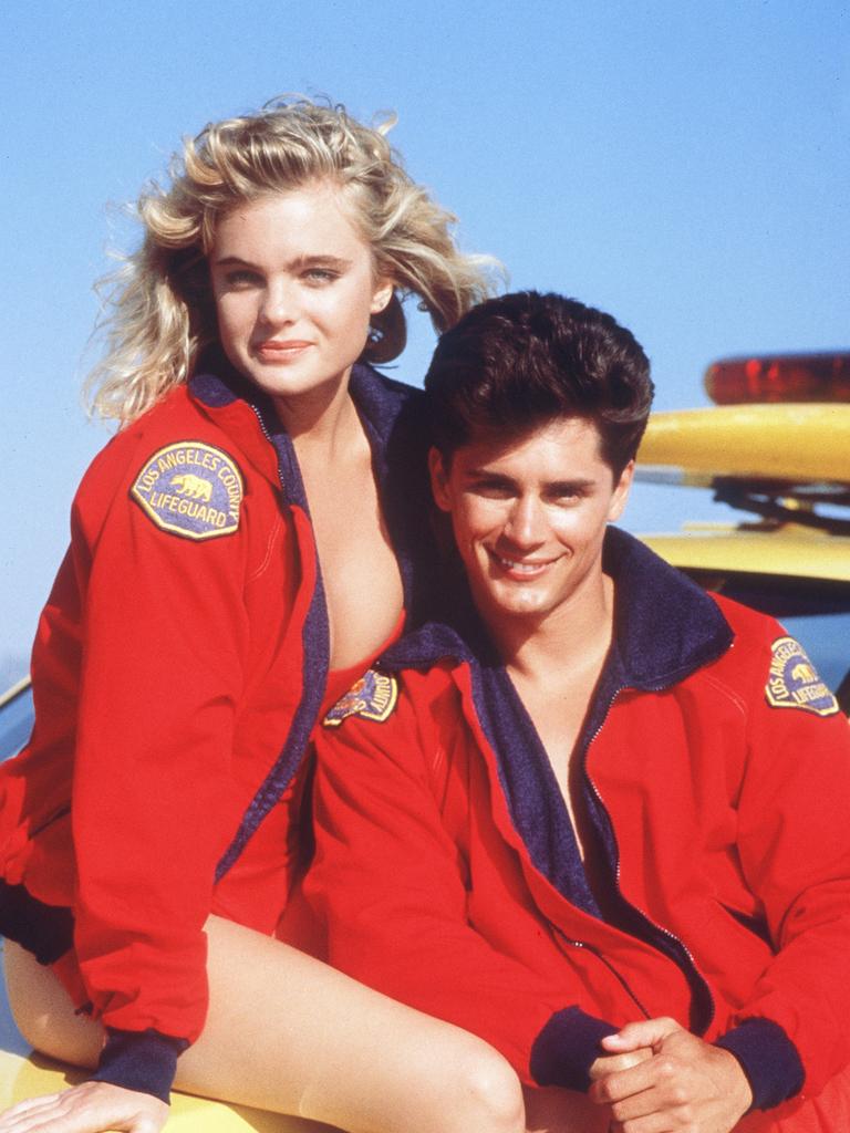 Eleniak with co-star Billy Wantock on Baywatch. Picture: Alamy