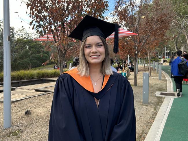 Kaliopy Tziros graduates with a Bachelor of Business from La Trobe University on May 14, 2024. Picture: Brittany Busch