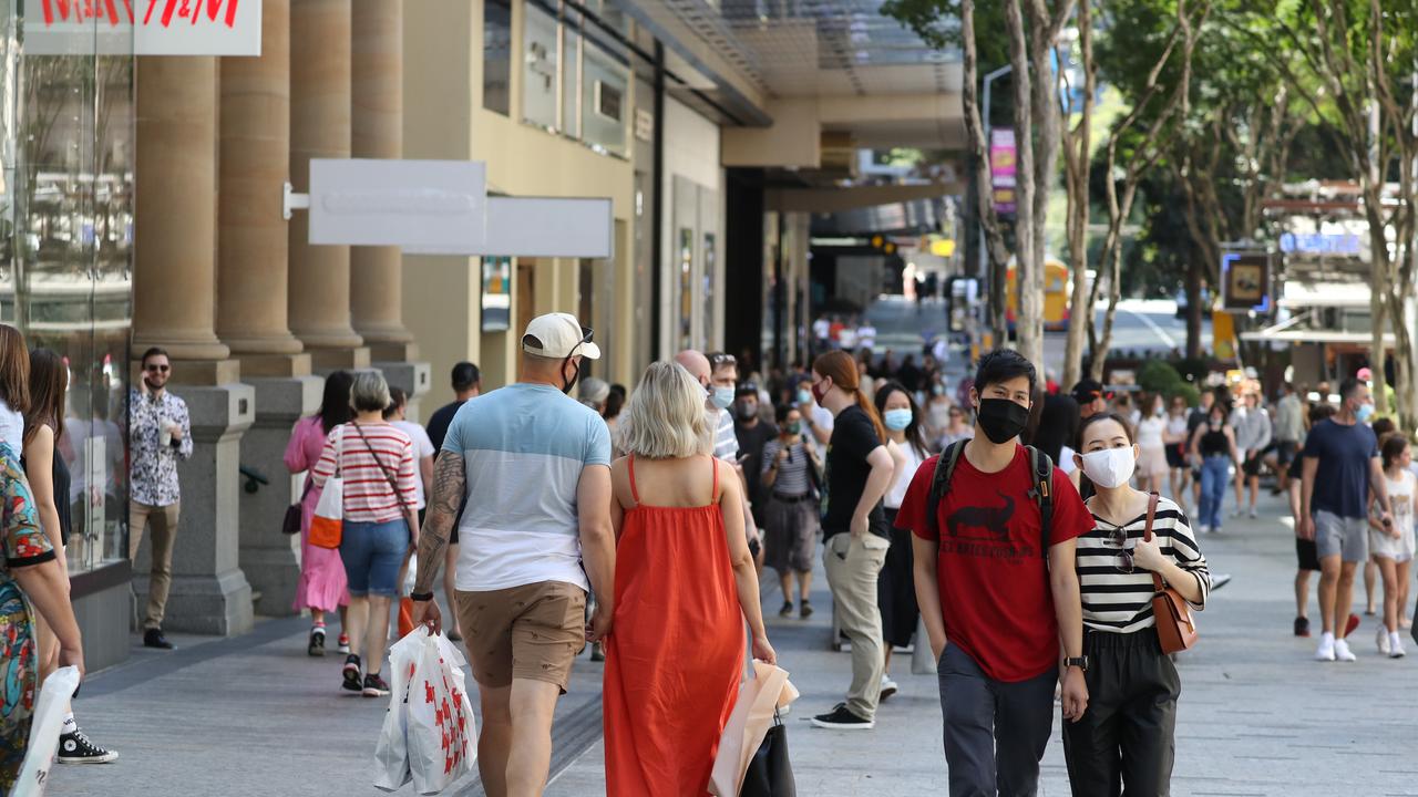 Brisbane’s CBD visitation has not recovered to pre-pandemic levels. Picture: Annette Dew
