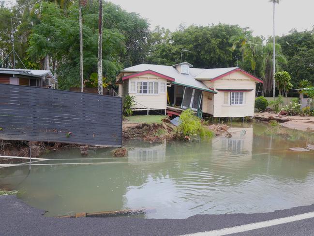 A flood-damaged house at Holloways Beach in Cairns. Picture: Peter Carruthers