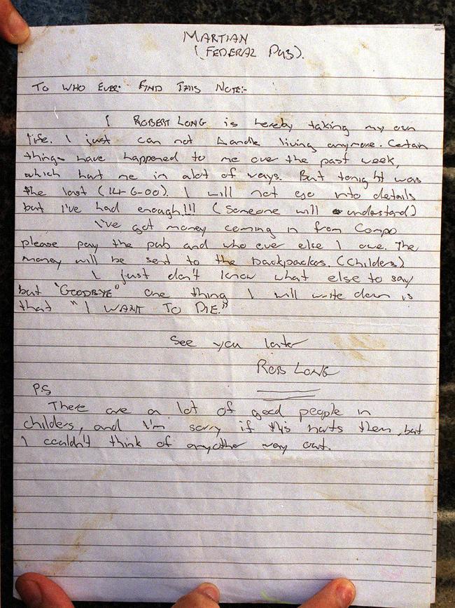 Robert Long suicide note