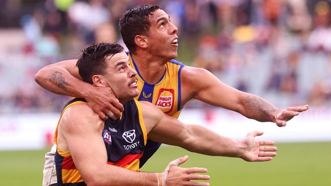 Isiah Winder of the Eagles in action against Adelaide. Picture: Getty Images