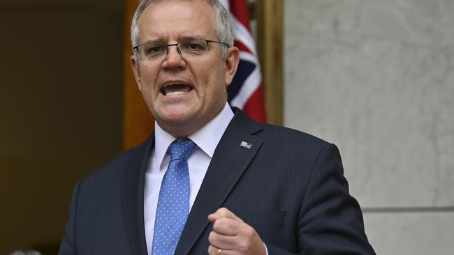 Prime Minister Scott Morrison has outlined a four-stage plan to steer the country out of the Covid-19 pandemic, which has been agreed to by state and territory leaders. Picture: NCA NewsWire / Martin Ollman