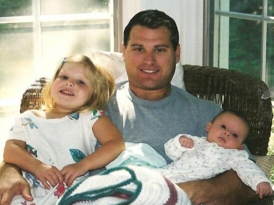 Lance Tumulty with Sara and newborn Caroline at their home in 2001. Picture: Supplied