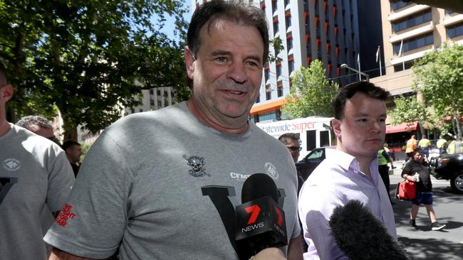 CFMEU Victorian secretary John Setka participates in a Construction, Forestry, Maritime, Mining and Energy Union (CFMEU) rally in Adelaide on Wednesday morning, ahead of his expulsion from the Labor party. Picture: Kelly Barnes/AAP