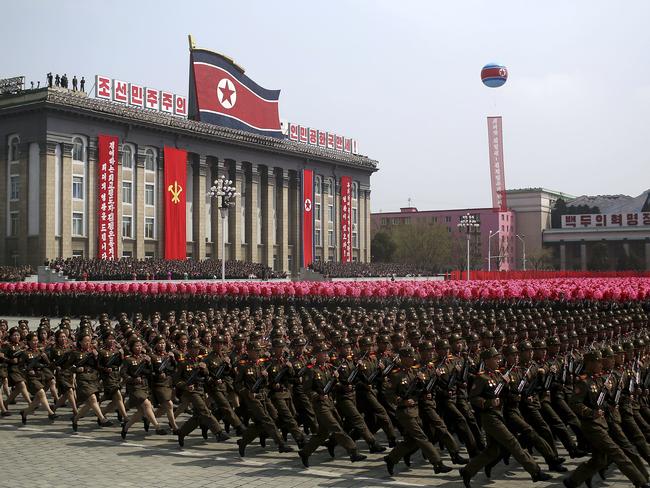 A show of military might in Pyongyang in April to celebrate the 105th birth anniversary of Kim Il Sung, the country's late founder and grandfather of current ruler Kim Jong Un. Picture: AP