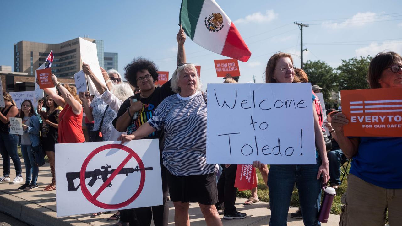 Nine people were killed on August 4 in Dayton, Ohio, which the president later mistakenly referred to as “Toledo”. Picture: Megan Jelinger / AFP.