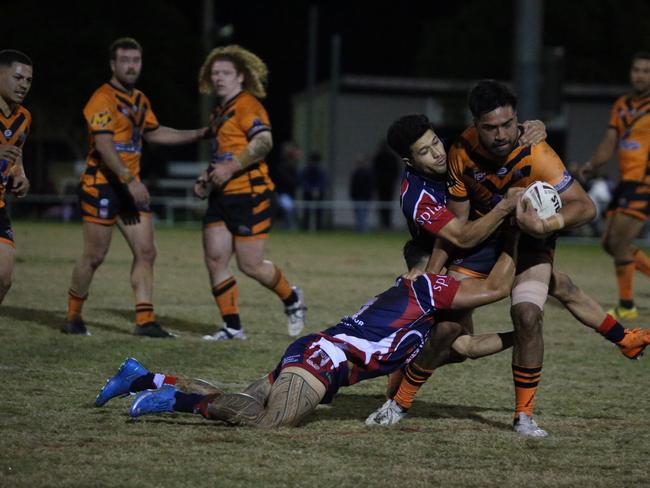 Israel Folau makes his Rugby League Gold Coast debut for Southport Tigers against defending champions Runaway Bay at Owen Park, Southport. Pic Mike Batterham