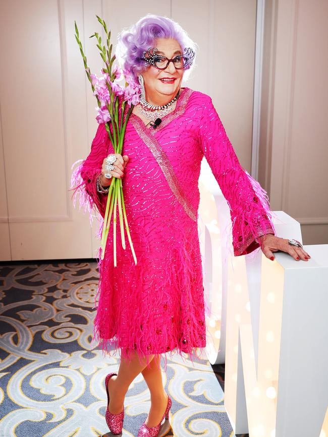 Dame Edna Everage at her High Tea. Picture: Rohan Kelly