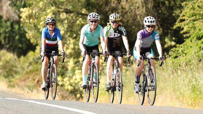Cyclists in the Adelaide Hills. The RAA survey found 78 per cent of respondents who cycled felt unsafe on Hills roads.