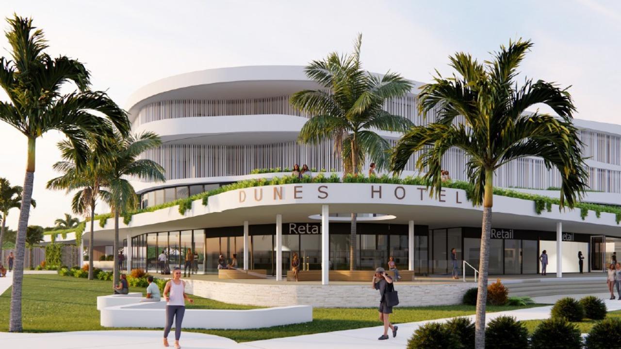 Early design renders for the four-storey resort at The Dunes estate at Mackay Harbour. Picture: Urbex, documents lodged to Mackay Regional Council