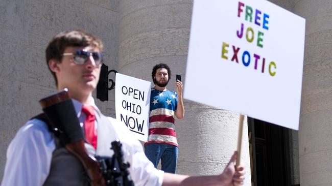 Demonstrators protest the 'Stay at Home' order in Columbus, Ohio. Picture: Getty Images