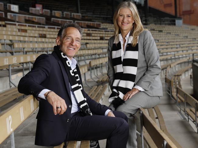 NCA. MELBOURNE, AUSTRALIA. 19th November 2024.  AFL.  Pics to go with Glen McFarlane story. Collingwoods likely next president Barry Carp and board nomination Gaye Morris at the Pies spiritual home Victoria Park.  Picture: Michael Klein