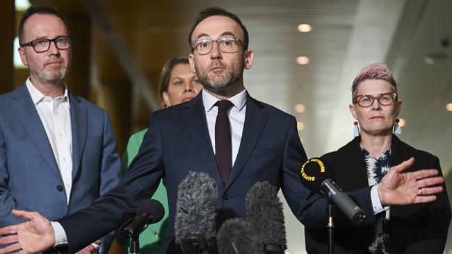 Australian Greens leader Adam Bandt at a press conference at Parliament House in Canberra. Picture: NewsWire/Martin Ollman