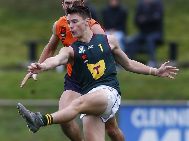 Baxter Norton attacks for Tasmania against GWS in 2018. Picture: MATT THOMPSON