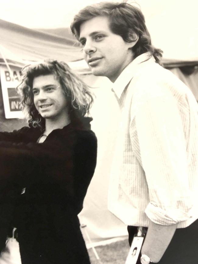 Michael Hutchence and Richard Lowenstein at Australian Made festival in 1987. Picture: Bob King