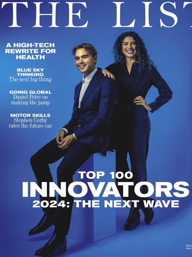 EMBARGO FOR INNOVATORS, 18 OCTOBER 2024. Innovators List cover, featuring William Jeremijenko and Ruby Jones of Aquila. Photo: Nick Cubbin