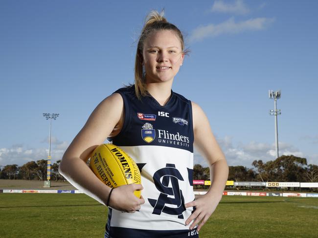 In 2018 South Adelaide SANFLW player Montana McKinnon was the only SA footballer named in AFLW under-18 All-Australian side. Picture: AAP/EMMA BRASIER