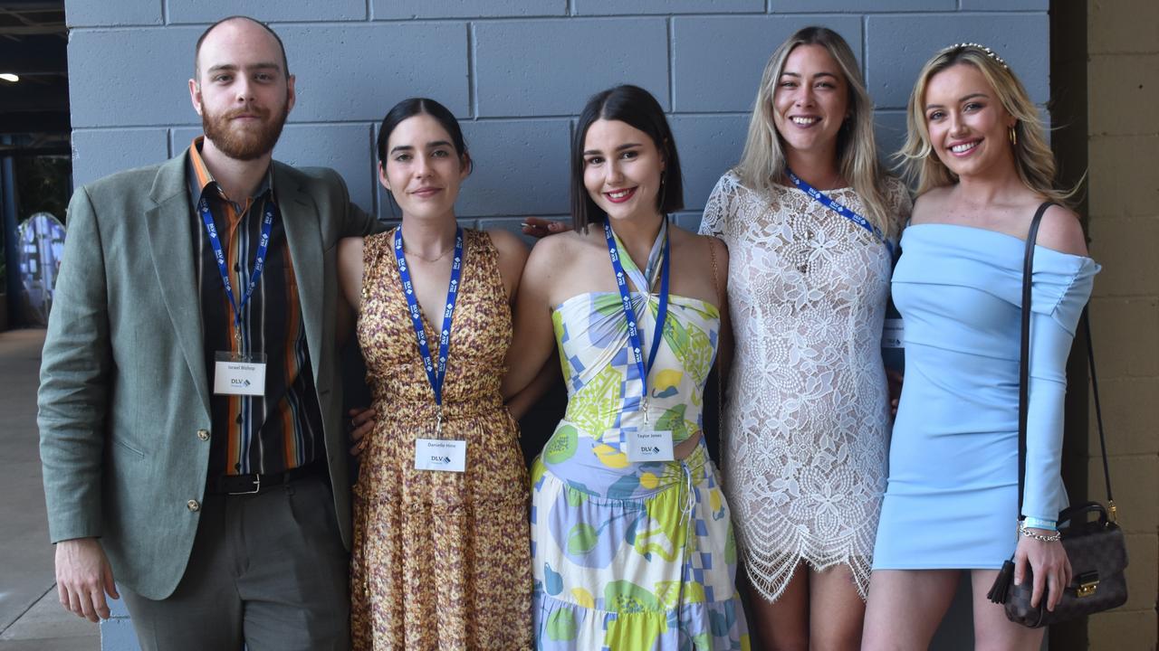 Israel Bishop, Danielle Hine, Taylor Jones, Catherine Allard and Crystal Court at the Rockhampton Cup race meeting at Callaghan Park on July 13, 2024.