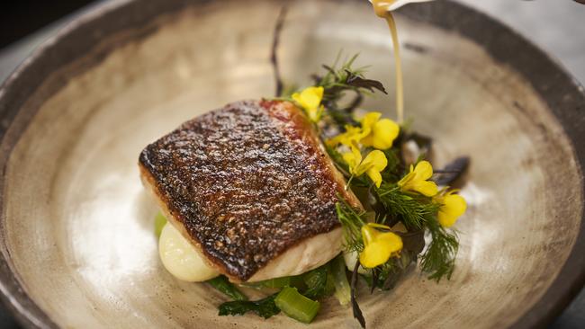 Pan-seared Murray cod with winter vegetables, and yellow bean sauce at eleven. Picture: Matt Loxton