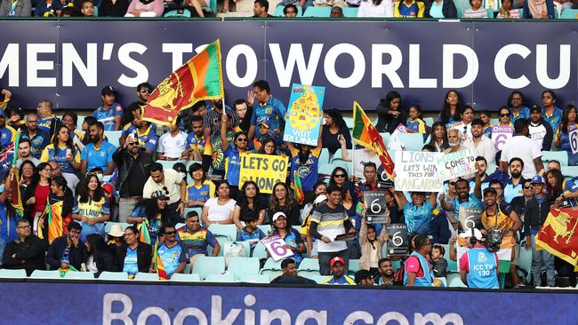 Sri Lankan fans at the SCG enjoy the early fireworks.