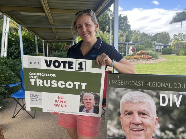 Former Division 5 councillor Jade Wellings supporting Phil Truscott at Tinana State School on March 16, 2024