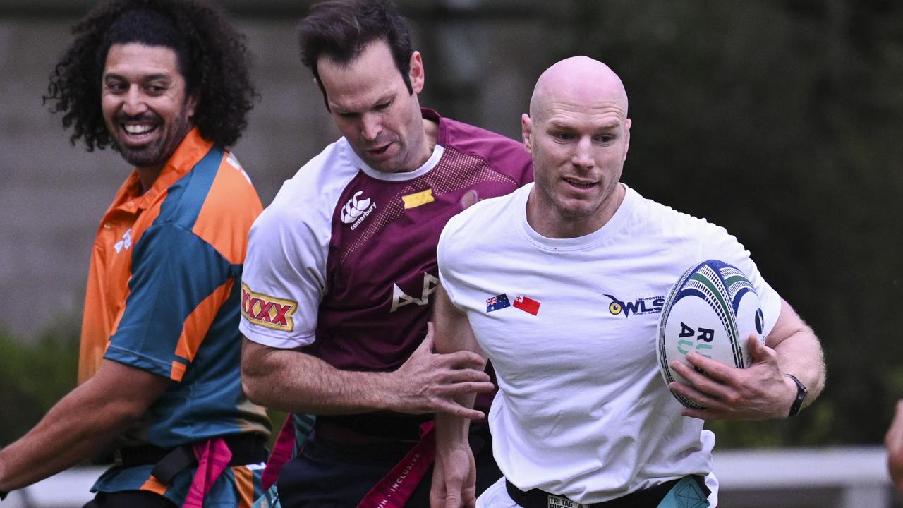 Queensland Senator Matt Canavan and Senator David Pocock during a touch rugby match with Members and Senators. Picture: NCA NewsWire / Martin Ollman