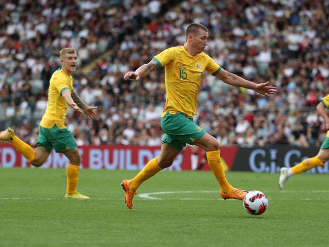 Goalscorer Mitch Duke brings the ball forward at Eden Park. Picture: Fiona Goodall/Getty Images