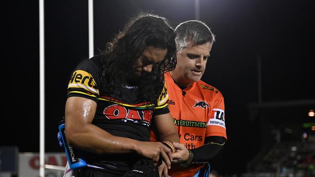 Jarome Luai’s injury could bring Penrith’s hopes of a ‘three-peat’ crashing down. Picture: NRL Images