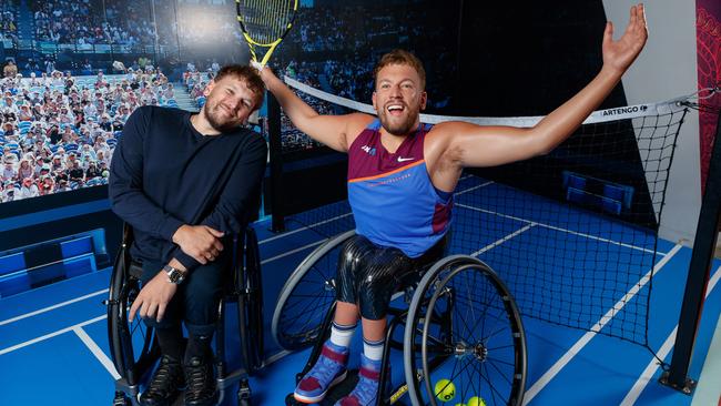 Exclusive first unveiling of Paralympian, Dylan Alcott's (AO) wax figure at Madame Tussauds in Darling Harbour. Picture: NCA NewsWire/David Swift