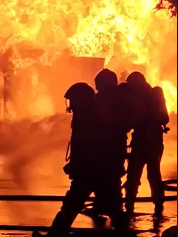 Firefighters battle dramatic transformer fire. Picture: Supplied