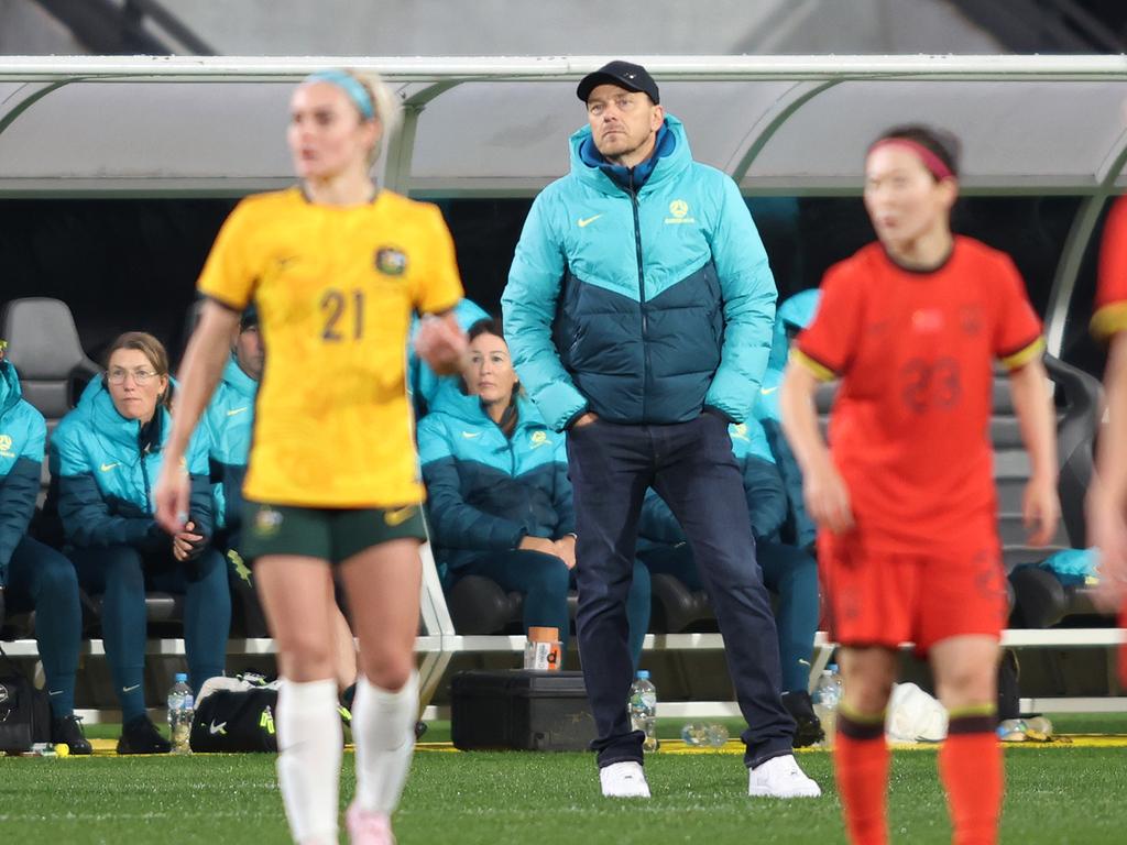 Tony Gustavsson, head coach of the Matildas, looks on during the international friendly between the Matildas and China. Picture: Maya Thompson/Getty Images