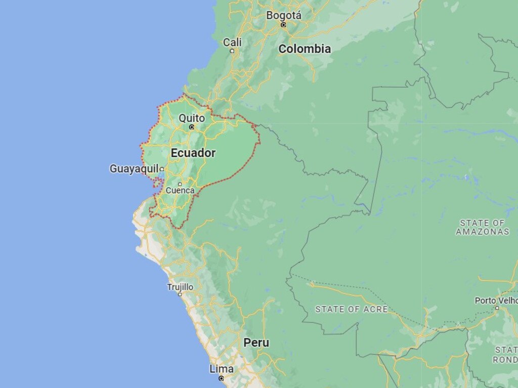 Ecuador is sandwiched between Peru and Colombia – both if which are huge producers of cocaine. Picture: Google