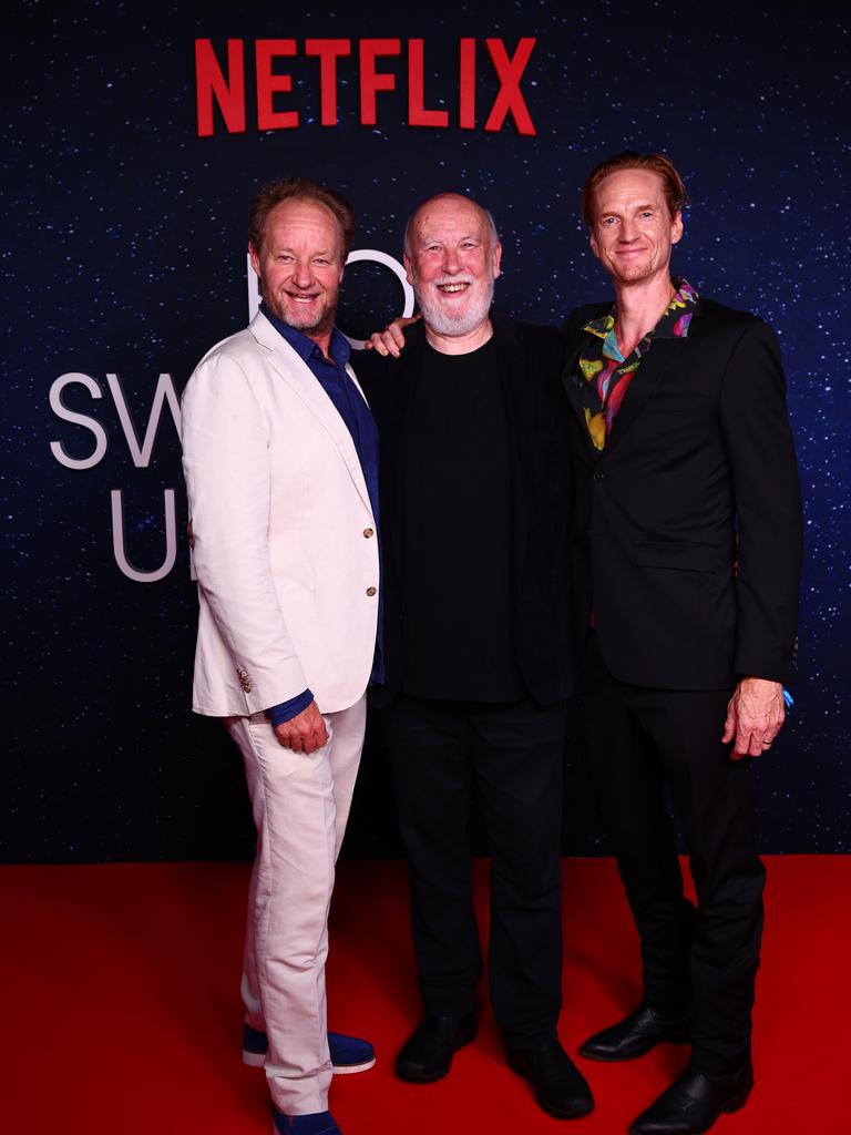 Rob Carlton, Andrew Mason and Christopher Baker at the Netflix world premiere of Boy Swallows Universe at New Farm Cinemas. Picture: Chris Hyde/Getty Images for Netflix