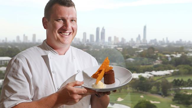 Head Chef Grant Parry with a chocolate fondant. Picture Glenn Hampson