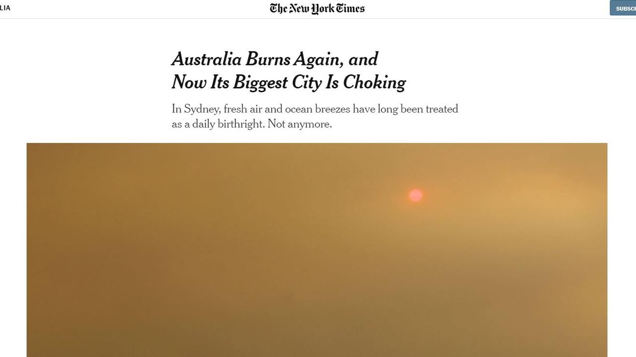 The New York Times said that Sydney was choking as Australia burned.