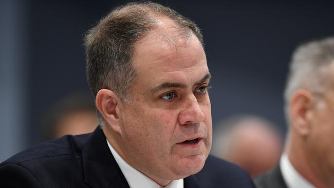 ABC managing director David Anderson (left) speaks during a Parliamentary Joint Committee on Intelligence and Security (PJCIS) Freedom of the Press inquiry in Sydney, Tuesday, August, 13, 2019. The heads of Australia's major media organisations are appearing before a parliamentary inquiry into press freedom and national security in Sydney.(AAP Image/Joel Carrett) NO ARCHIVING