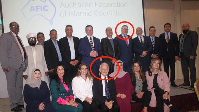 Russian ambassador Aleksey Pavlovsky, circled, back row, at the AFIC dinner with Philip Ruddock, circled, front row.