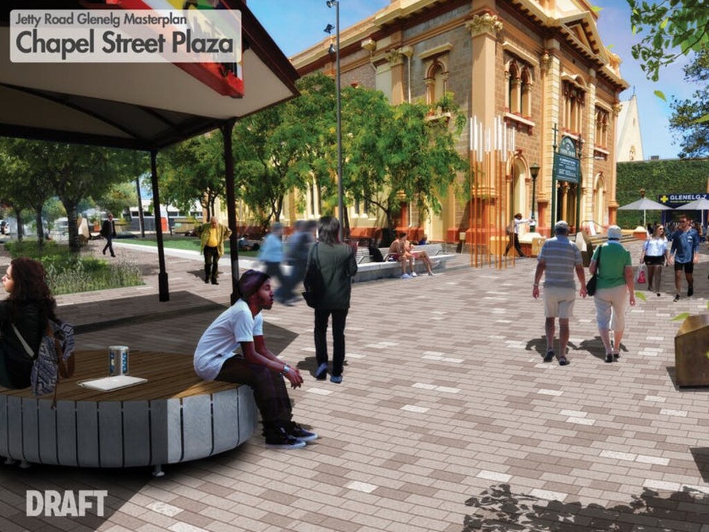 An artist's impression of Chapel Street Plaza after the Jetty Road, Glenelg upgrade. Photo: Holdfast Bay Council