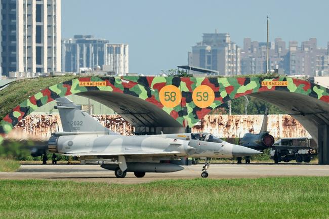 A Taiwanese Air Force Mirage 2000 fighter jet is seen on the tarmac of an air force base in Hsinchu on October 14, 2024