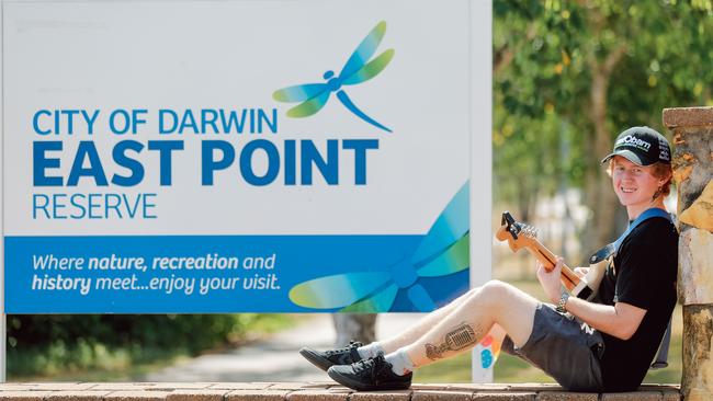 Kyle Maher, pictured at East Point, is a busker who is part of Darwin's new 'Busk a Move' program. Picture: Glenn Campbell