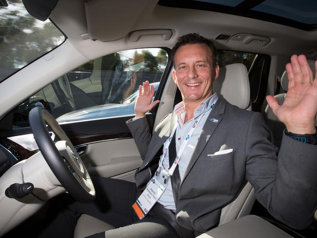 The first Australian driverless car trip, in a Volvo XC90, was hosted by Adjunct Professor Trent Victor, senior specialist in safety analysis and human factors at Volvo. Picture: Supplied