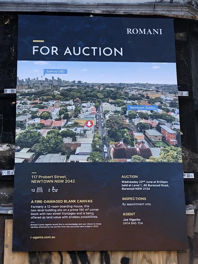 The property has been listed for sale as a “fire damaged blank canvas”.