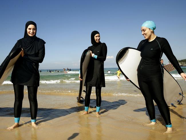 The Swim Sisters show off the new range of modesty suits. Picture: John Appleyard