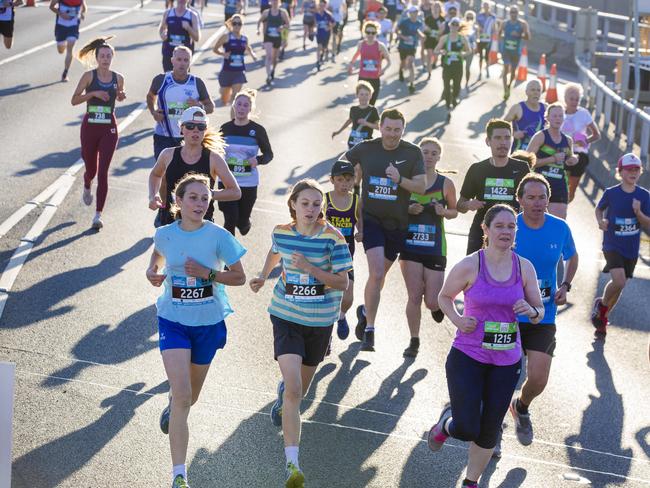 Run the Bridge Fun Run 2020 across Tasman Bridge. Picture: RICHARD JUPE